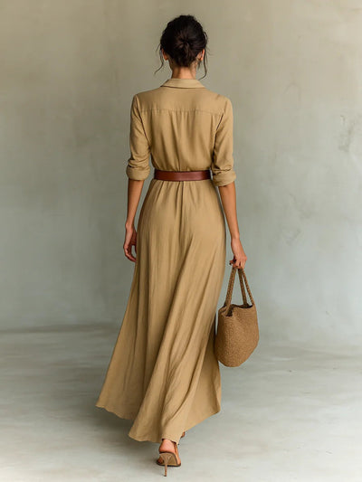 Langärmliges, tailliertes Maxikleid mit Revers