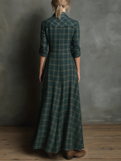 Mari Carmen | Langarmkleid mit grünem Karomuster