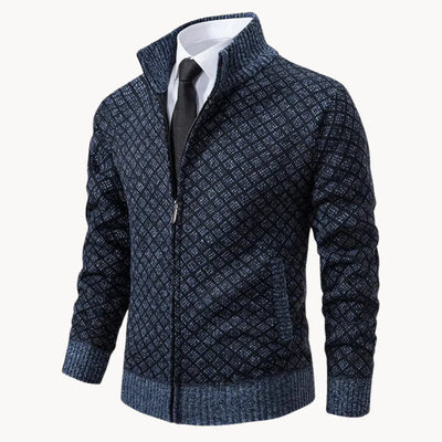 Stehkragen-Strickjacke mit Reißverschluss für Herren