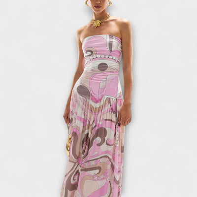 Aurora - Atemberaubendes pastellfarbenes schulterfreies Maxikleid