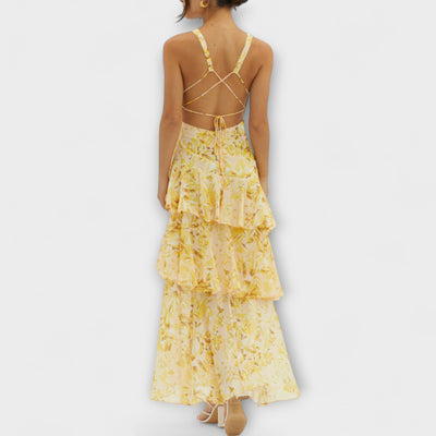 Domenica - Chiffonkleid mit V-Ausschnitt und fließenden Lagen