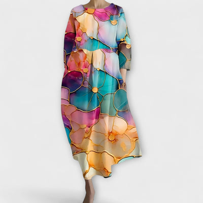 Aurora - Langes, farbenfrohes Kleid mit V-Ausschnitt