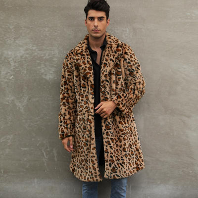 Leopard-Mantel in mittlerer Länge für Herren