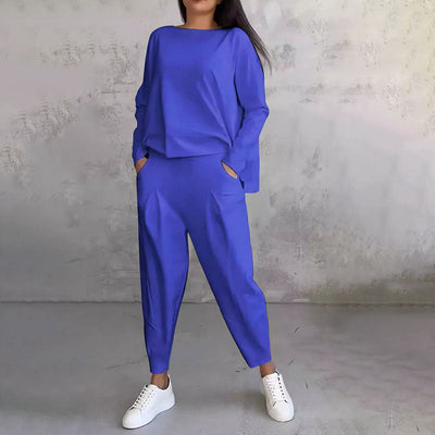 Mode, Freizeit Langarm mit rundem Hals ＆ Hose 2-teiliger Set
