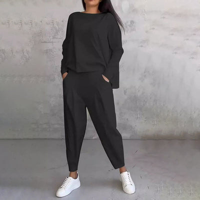 Mode, Freizeit Langarm mit rundem Hals ＆ Hose 2-teiliger Set
